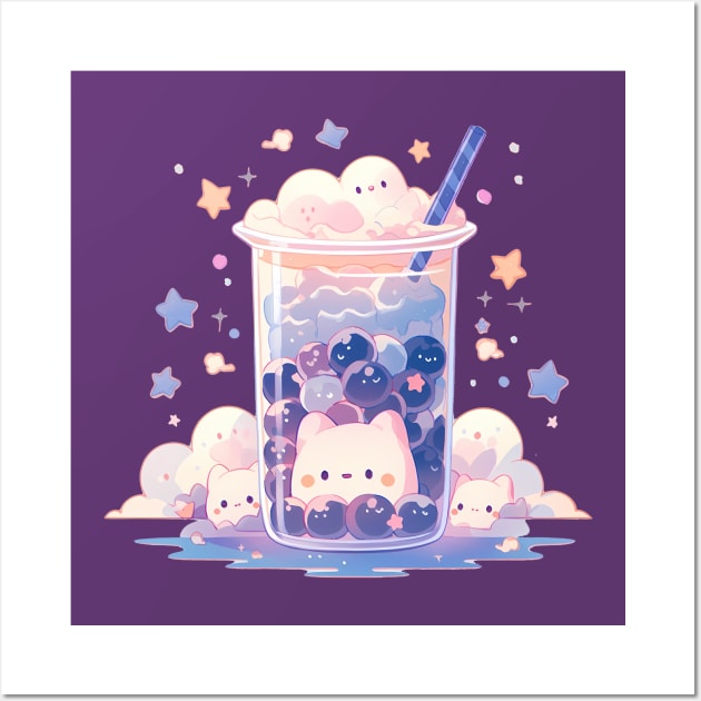 Meowgical Boba Delight: Kawaii Tea and Purrfectly Adorable Cats Wall Art by SnuggleNook